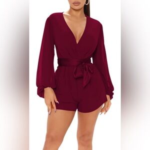 Burgundy Long Sleeve Jumpsuit